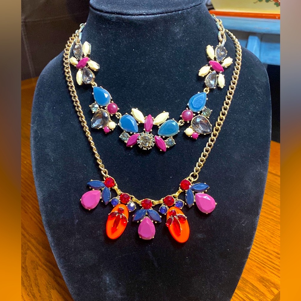 Bundle/Lot of 2 J Crew Bold Statement Necklaces Chunky Geometric Lucite Crystal